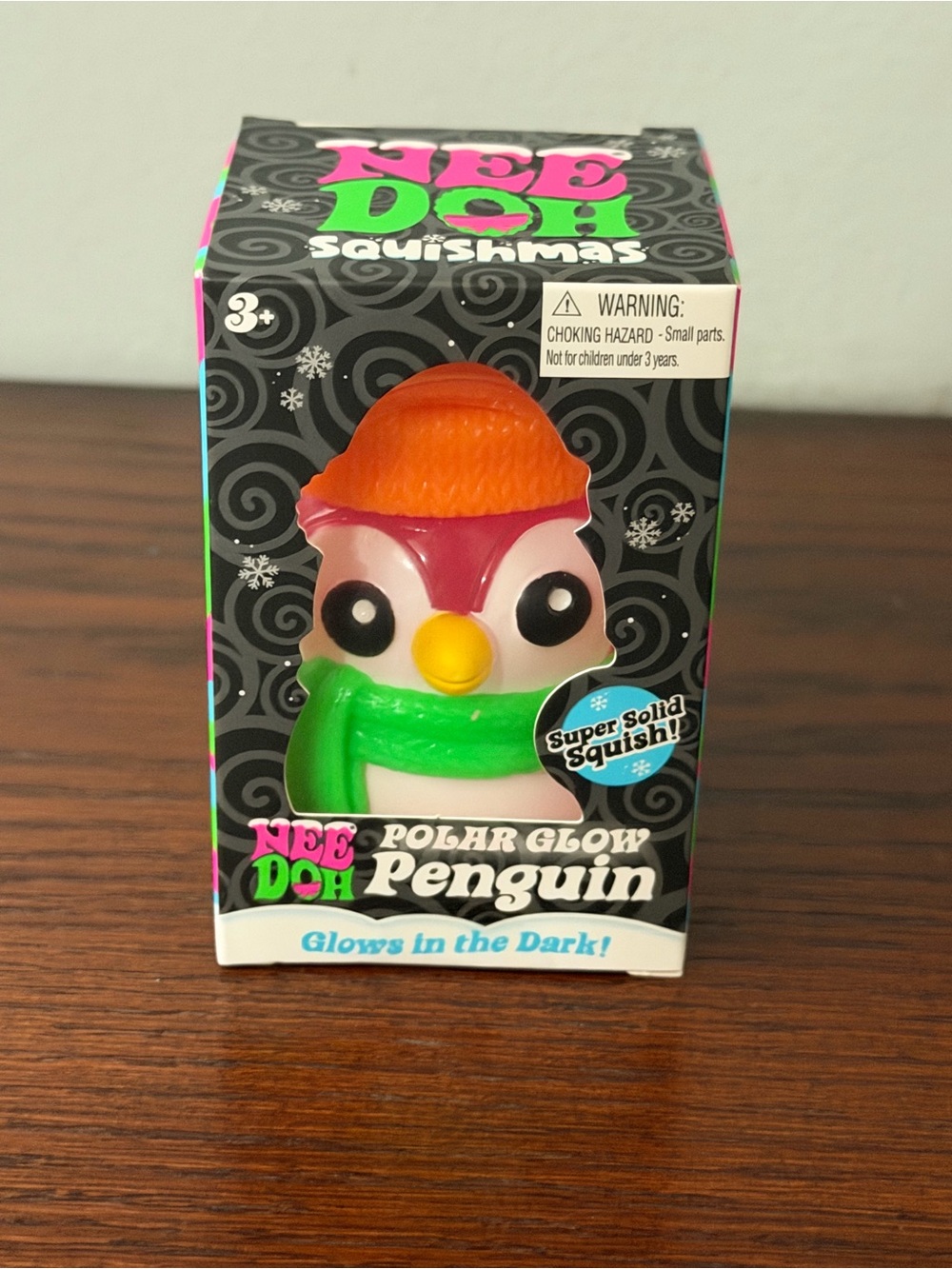 NeeDoh Squishmas Polar Glow Penguin Pink Glow in the Dark